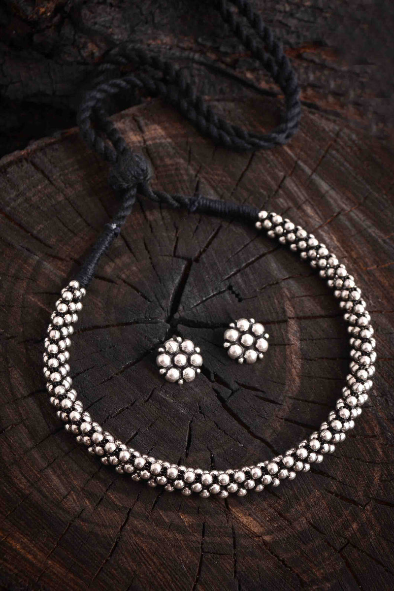 Oxidized Silver Cluster Choker Set