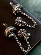 Oxidized Silver Jhumki Earrings with Monalisa Stone