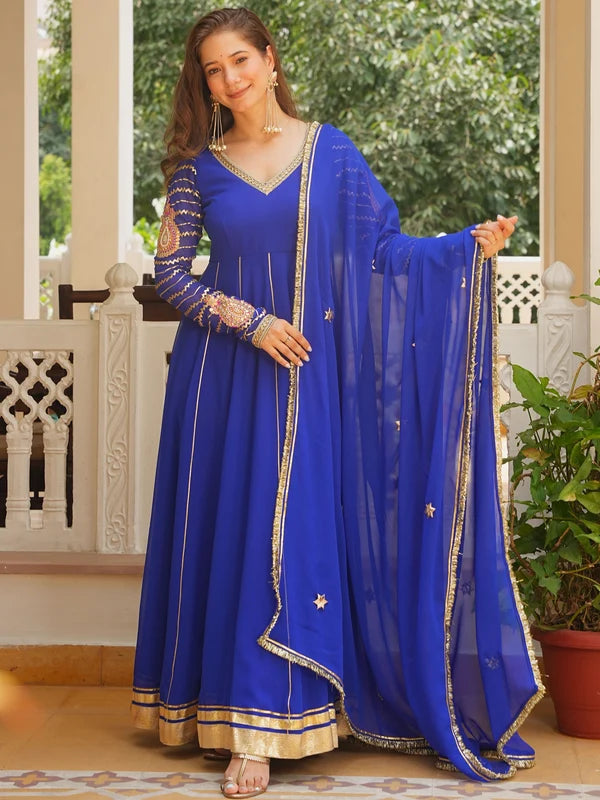 Neel Darbar Patch Anarkali Set