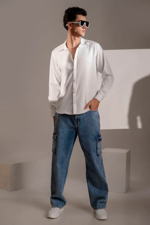 White Bubble Cube Self Design Shirt
