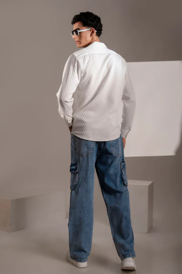 White Bubble Cube Self Design Shirt