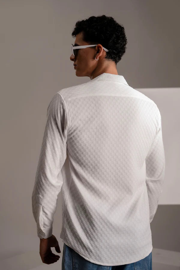 White Bubble Cube Self Design Shirt