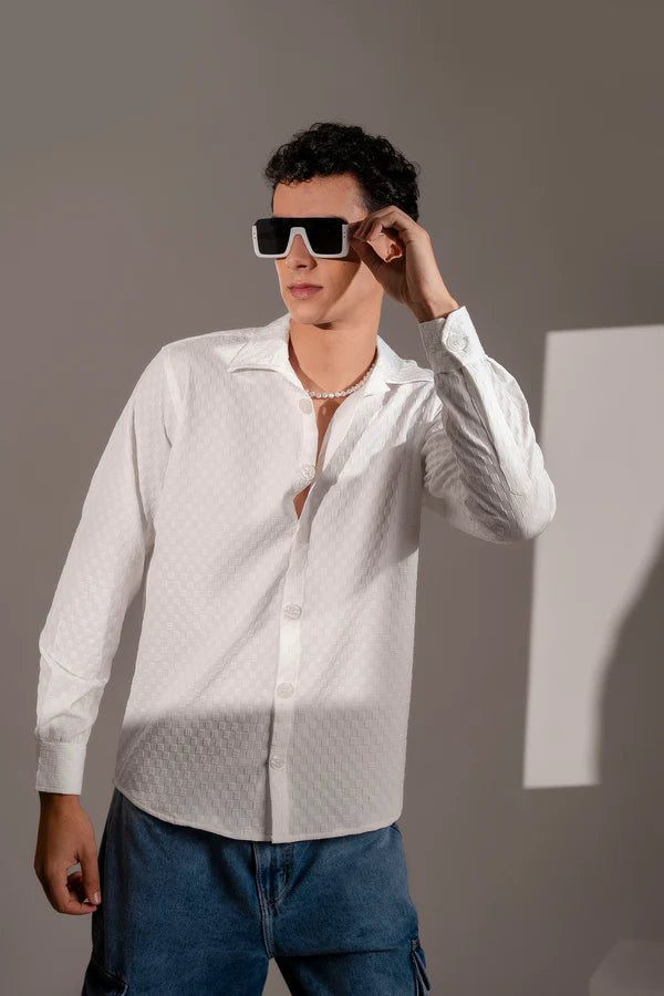 White Bubble Cube Self Design Shirt