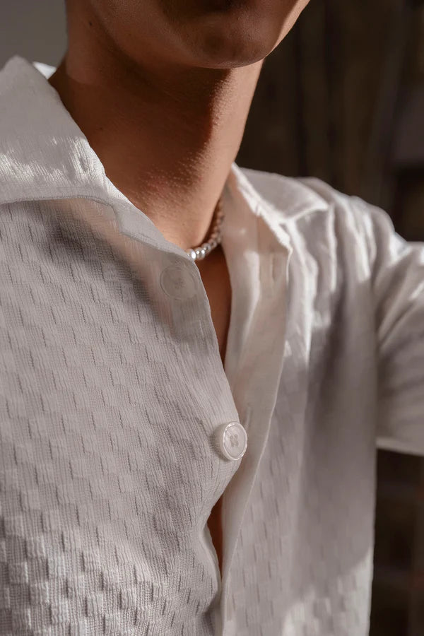 White Bubble Cube Self Design Shirt
