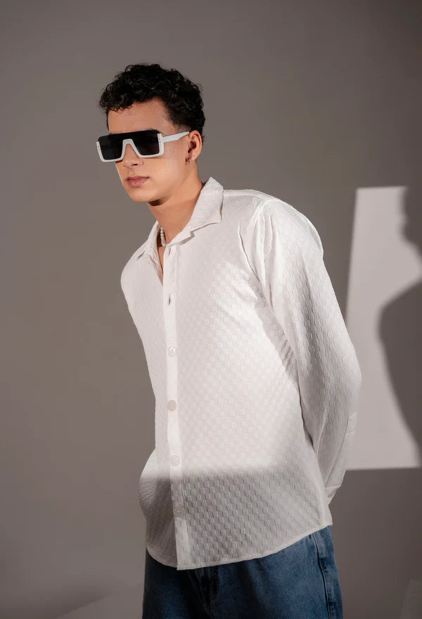 White Bubble Cube Self Design Shirt