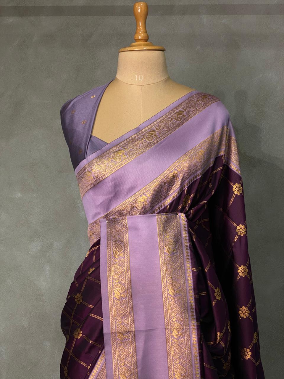 Banarasi Silk Saree with Lavender Zari Border