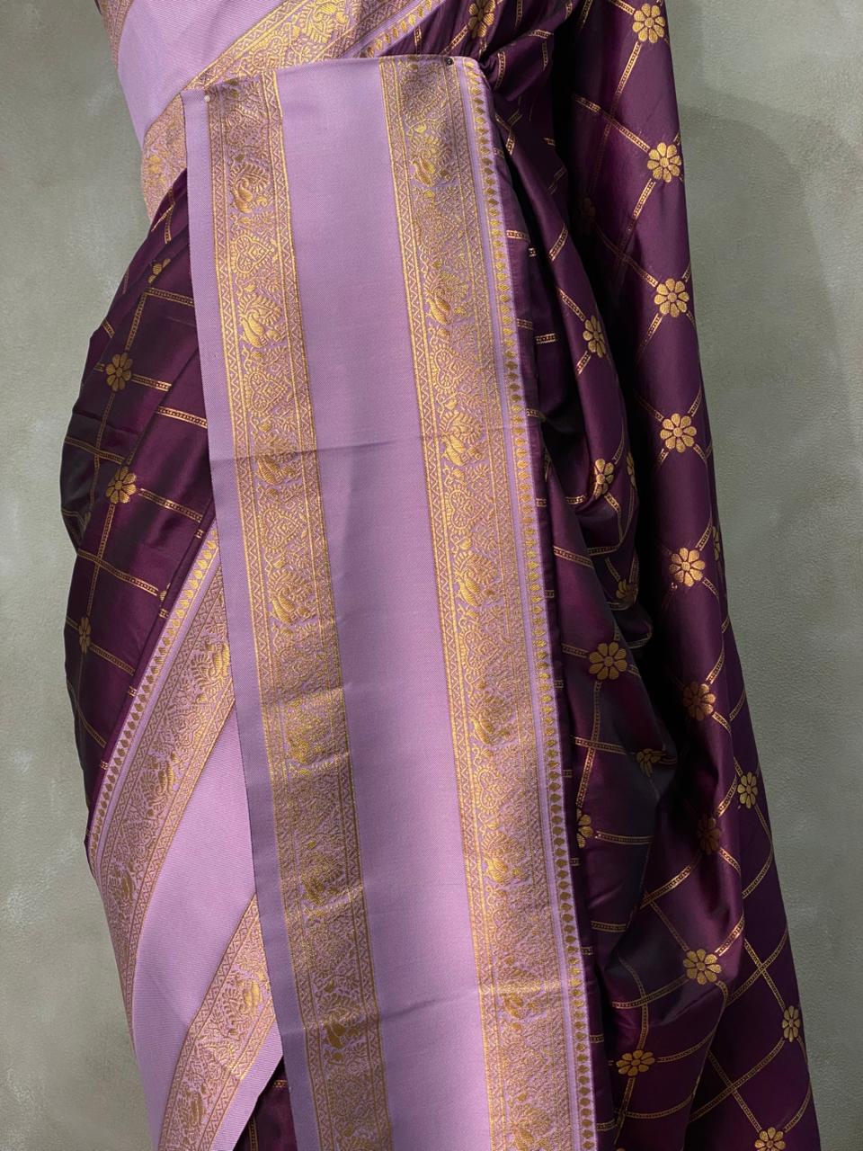Banarasi Silk Saree with Lavender Zari Border