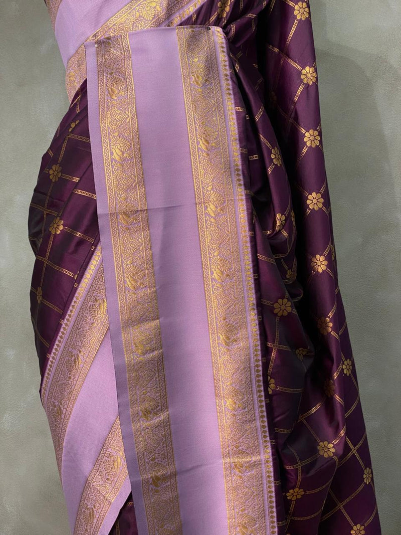 Banarasi Silk Saree with Lavender Zari Border