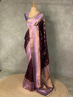 Banarasi Silk Saree with Lavender Zari Border
