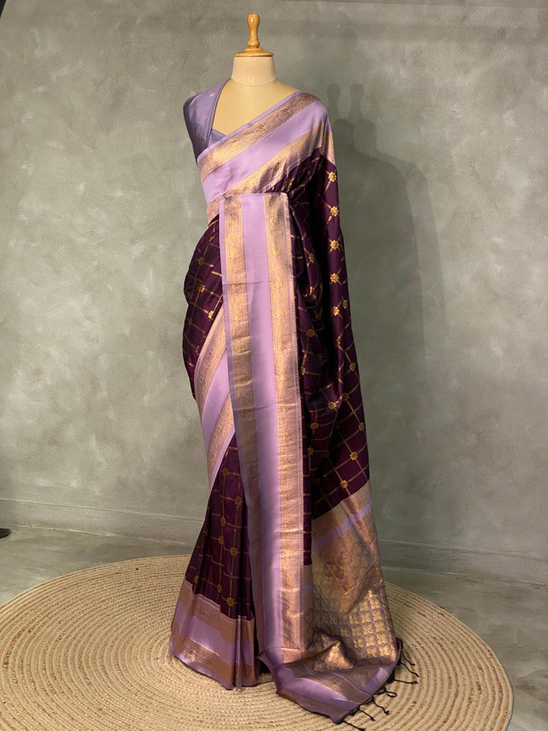 Banarasi Silk Saree with Lavender Zari Border