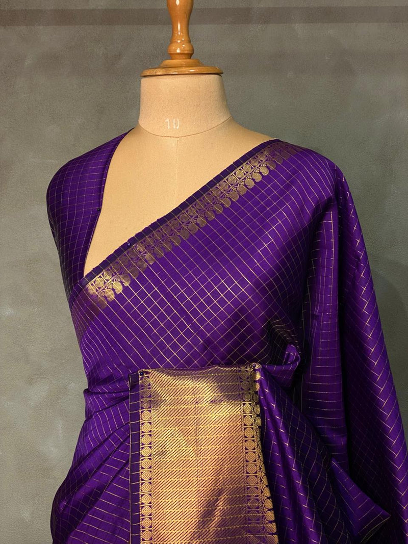 Royal Purple Semi Banarasi Check Saree