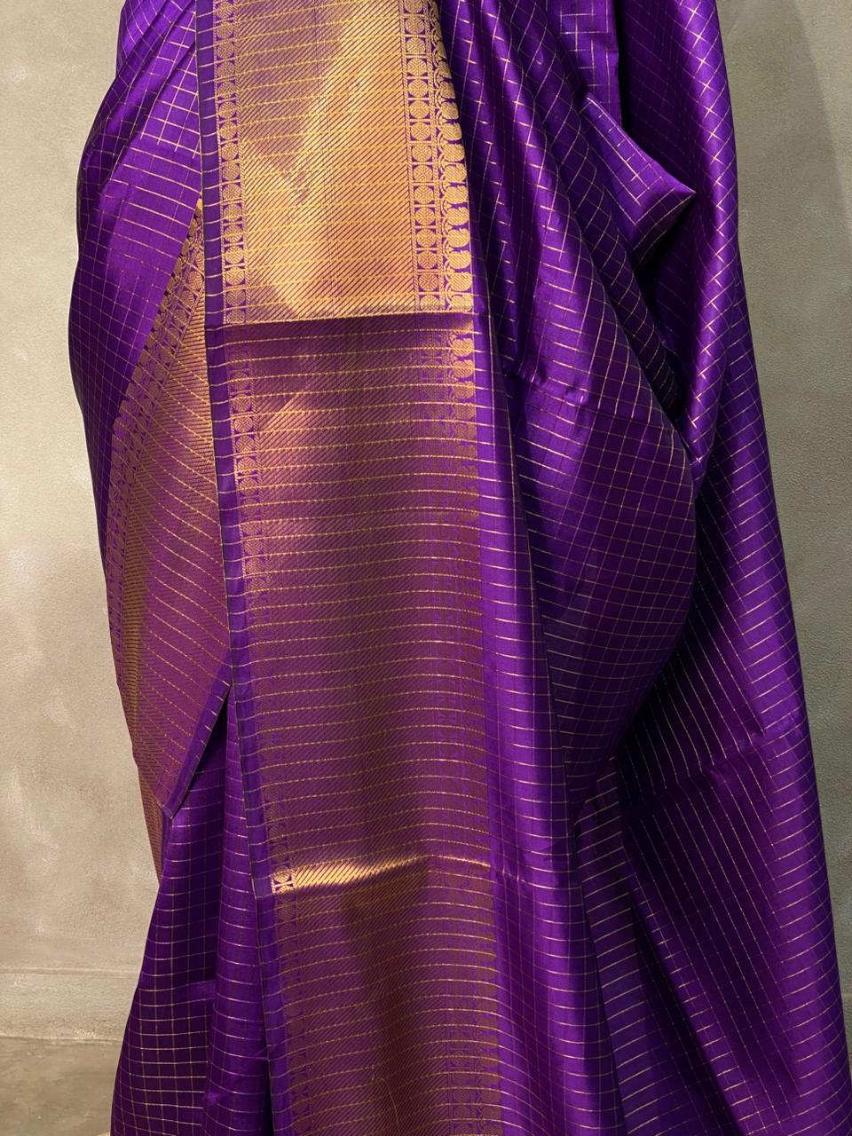 Royal Purple Semi Banarasi Check Saree