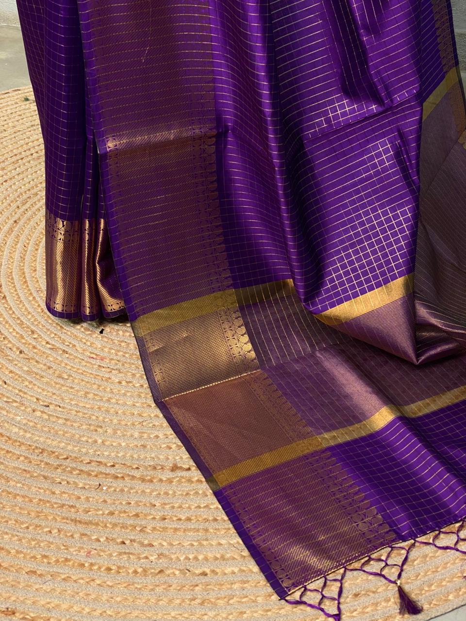 Royal Purple Semi Banarasi Check Saree