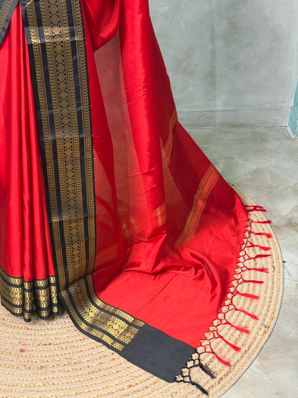 Royal Crimson Banarasi Silk Saree with Stitched Blouse