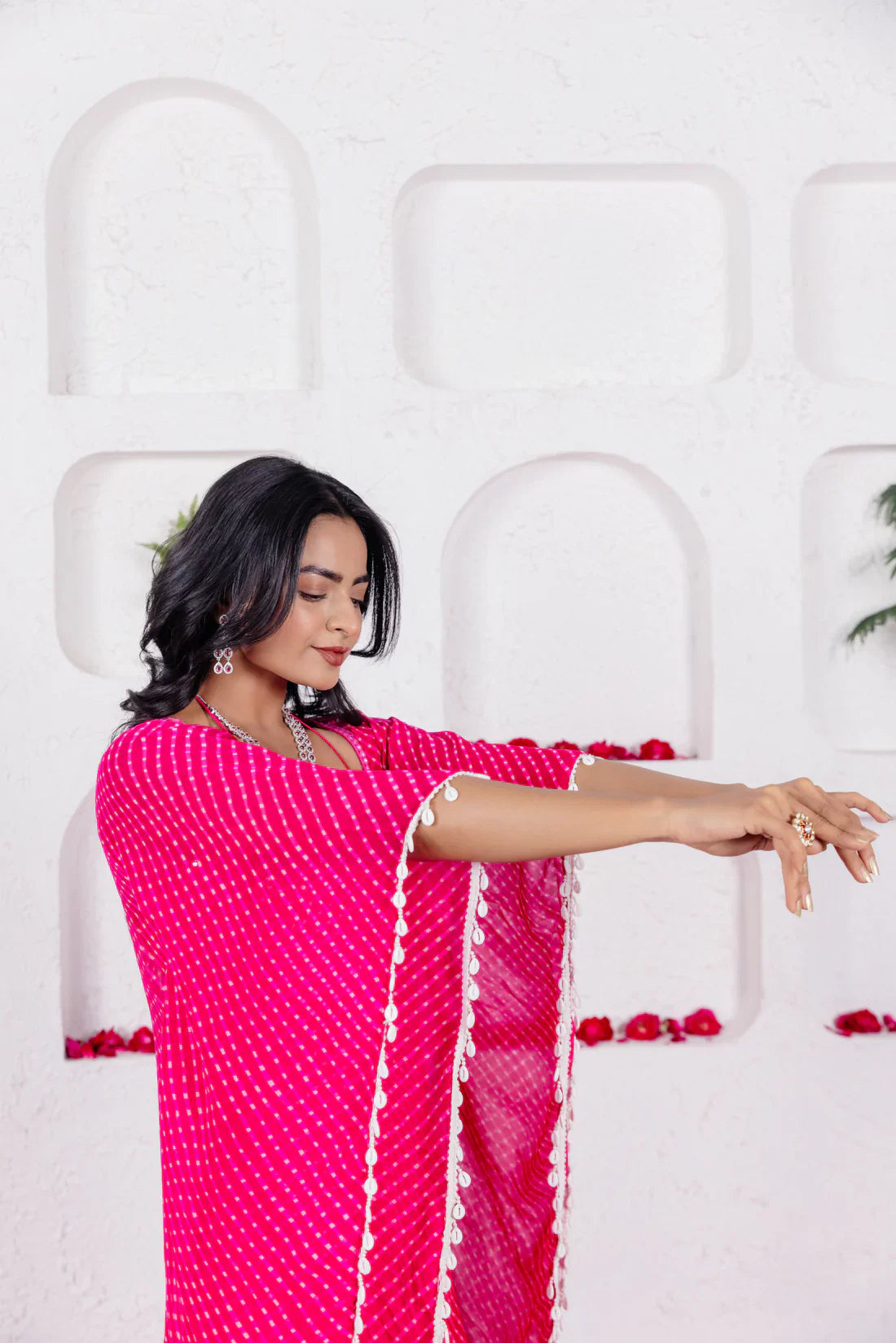 Leheriya Georgette Sharara Kaftan Set with Mirror