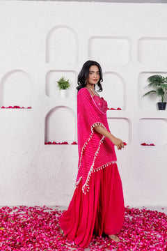 Leheriya Georgette Sharara Kaftan Set with Mirror