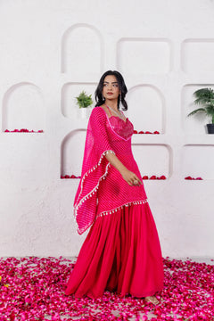 Leheriya Georgette Sharara Kaftan Set with Mirror