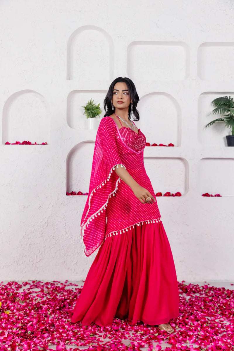 Leheriya Georgette Sharara Kaftan Set with Mirror