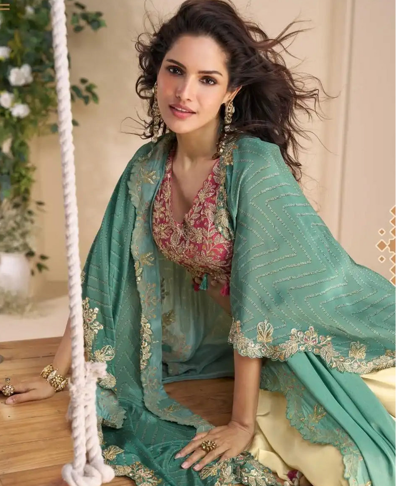 Noor Elara Real Chinnon Silk Indo-Western Suit