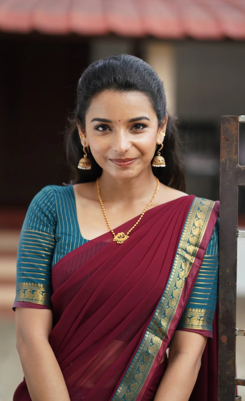 Padmaja Peacock Blue & Maroon Cotton Half Saree