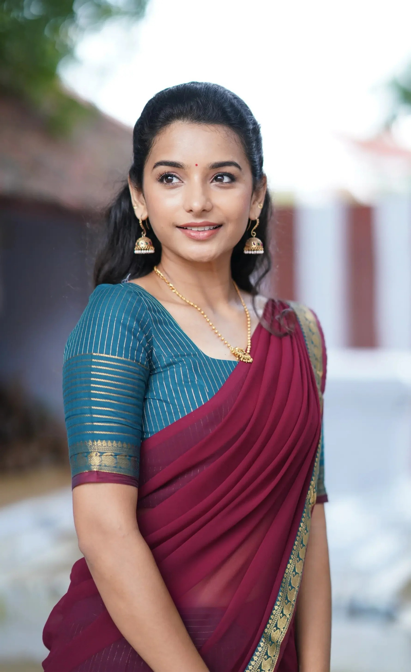 Padmaja Peacock Blue & Maroon Cotton Half Saree