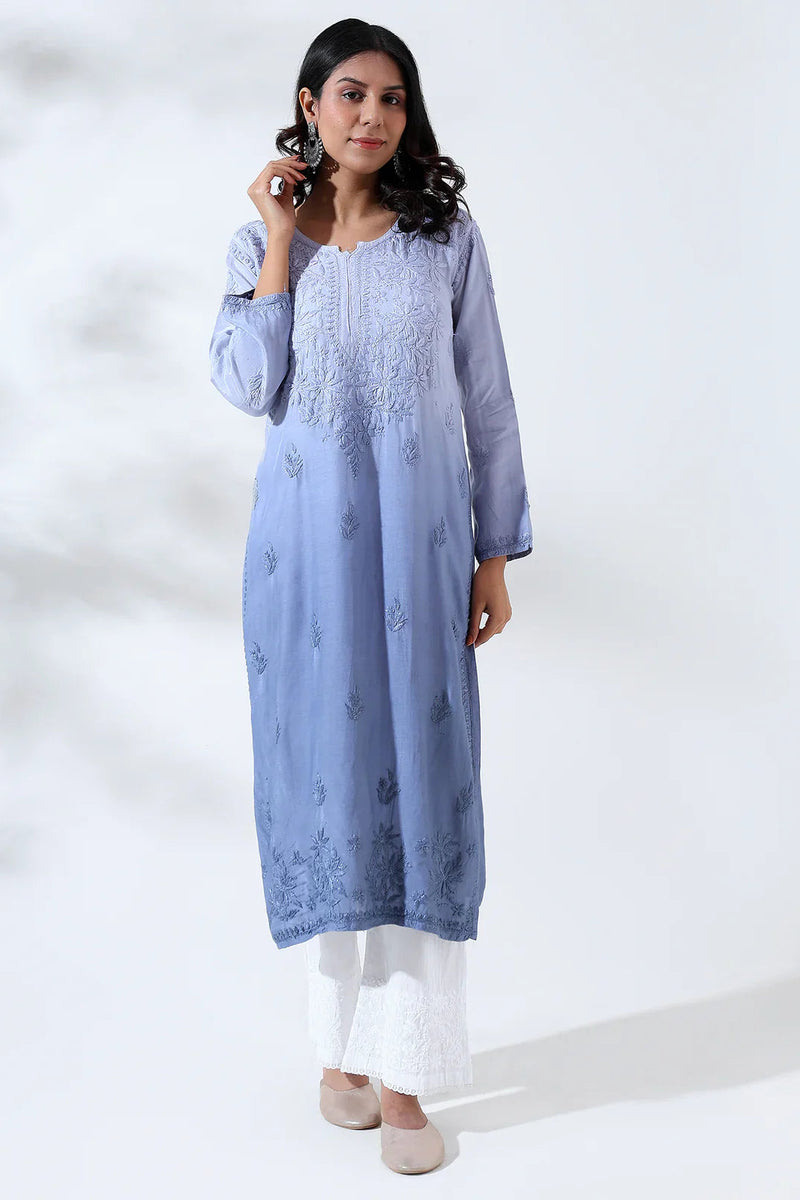 Palak Ombre Blue Muslin Long Kurta