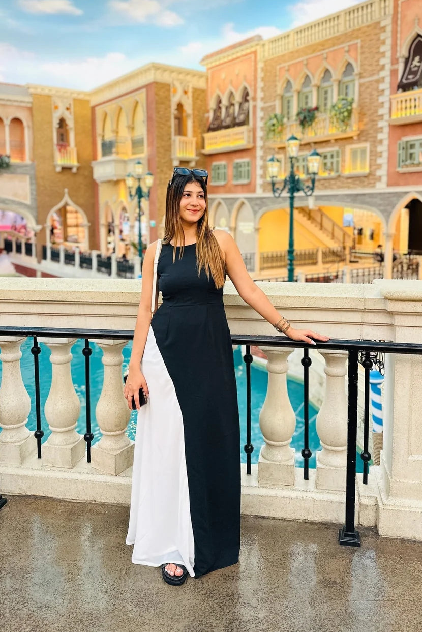 Noir Ivory Contrast Panel Maxi Dress