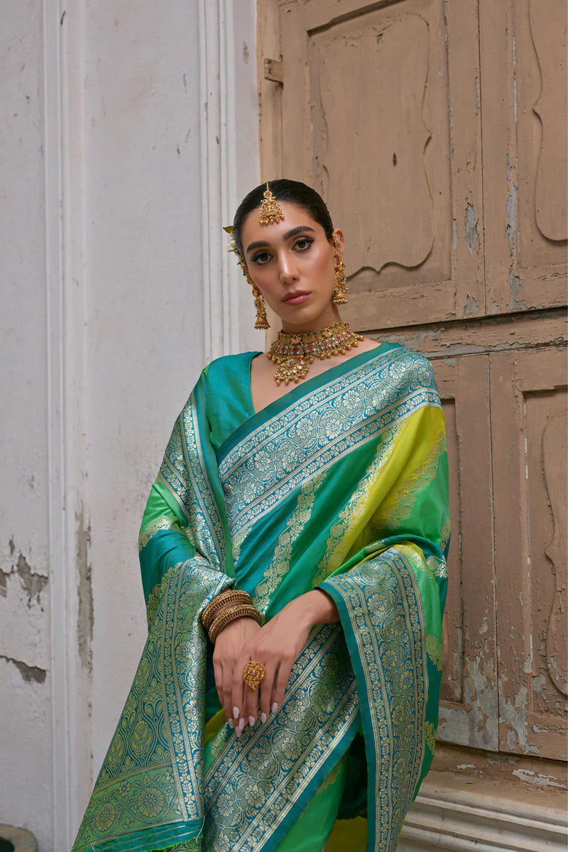 Pankh Vibrant Green Patola Saree