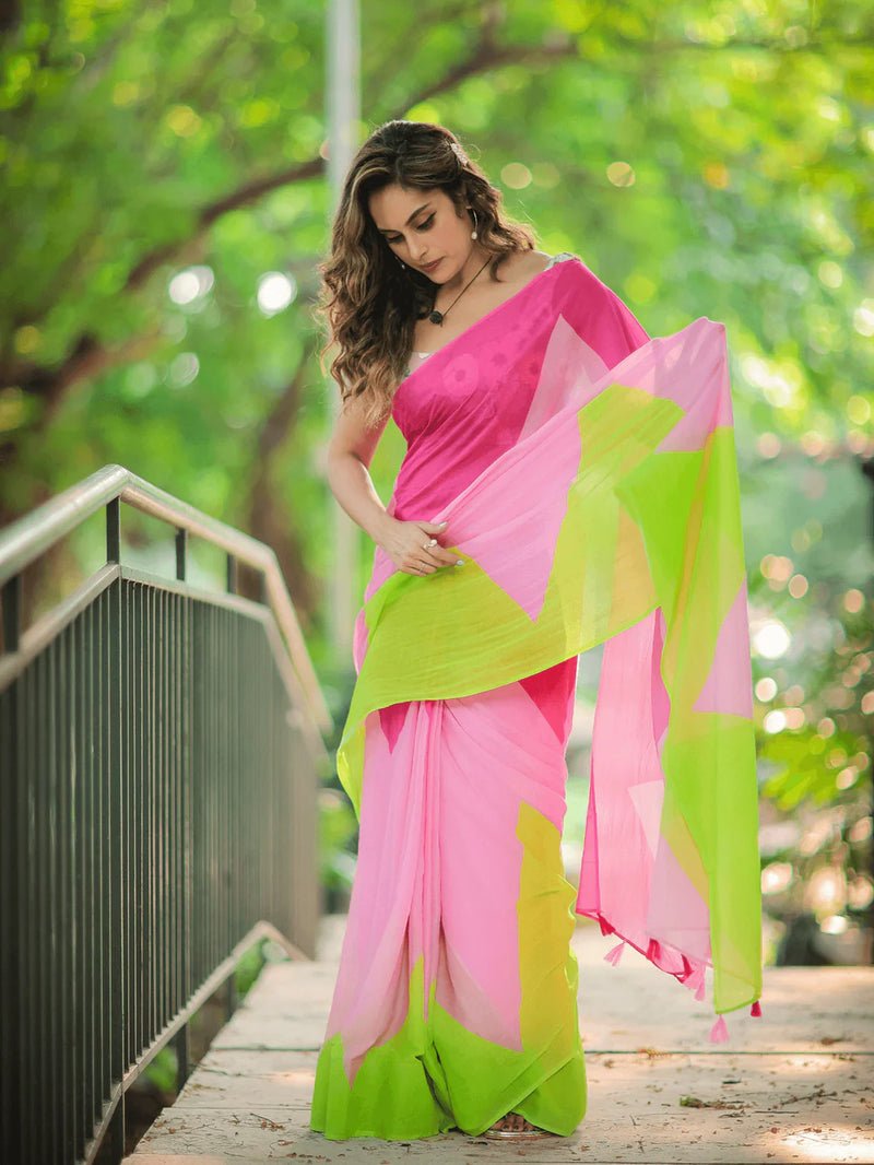 Pink Pari Pure Mul Cotton Saree