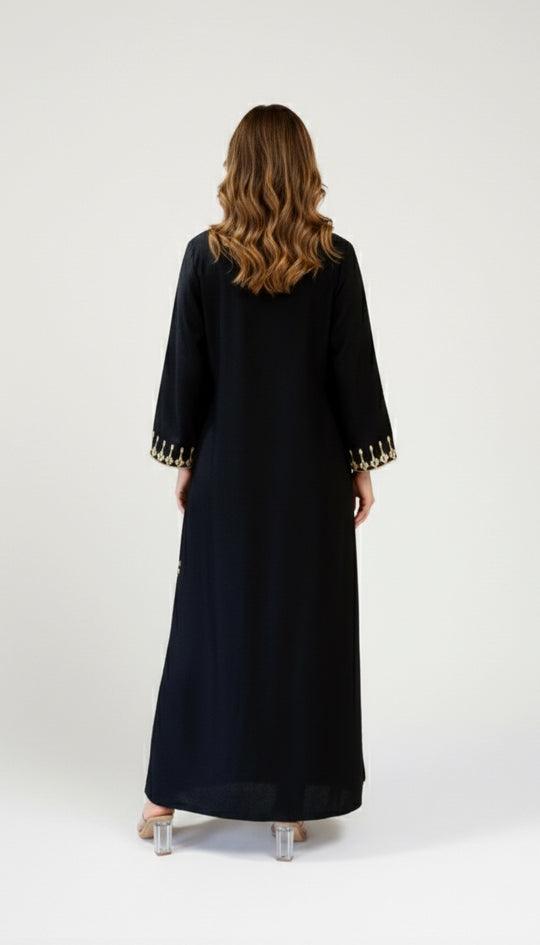Party Black Viscose Raw Silk Kaftan Dress