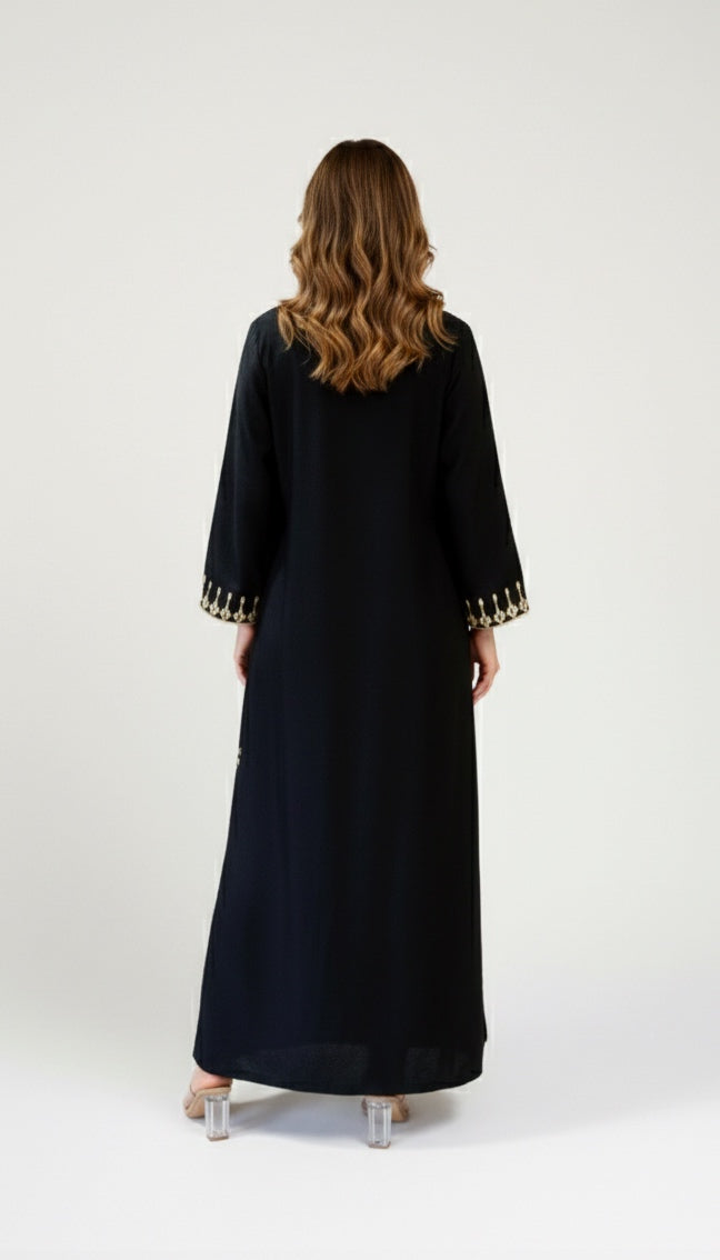 Party Black Viscose Raw Silk Kaftan Dress