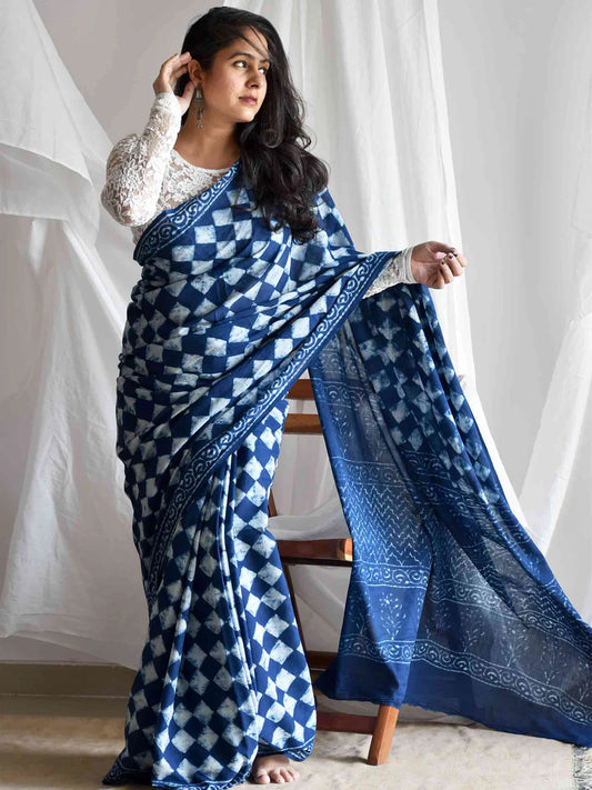 Patang Indigo Mul Cotton Saree 800