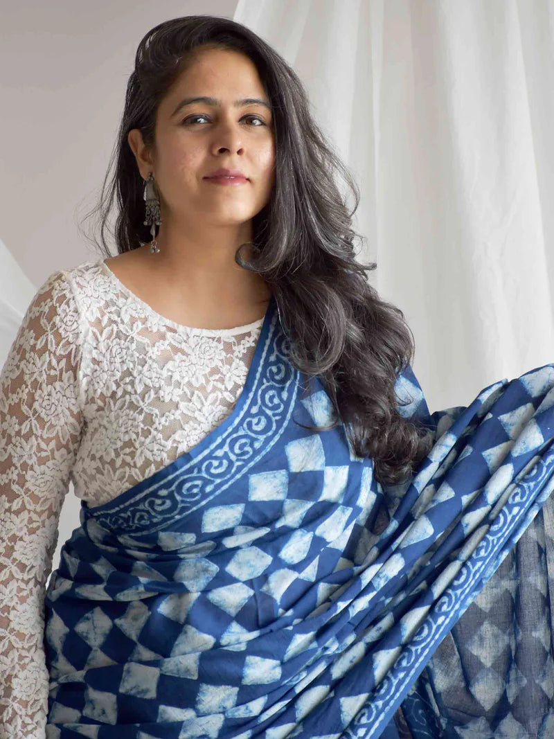 indigo cotton saree