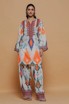 Ikat Printed Lawn Cotton Co-ord Set with Farsi Pants