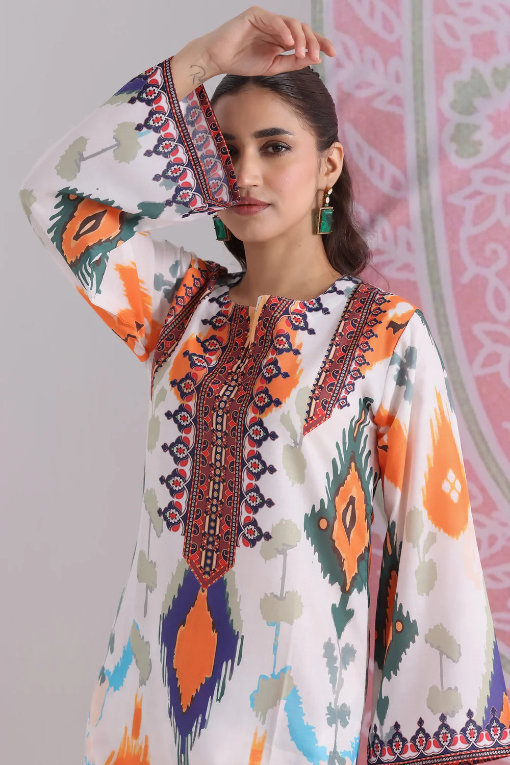 Ikat Printed Lawn Cotton Co-ord Set with Farsi Pants