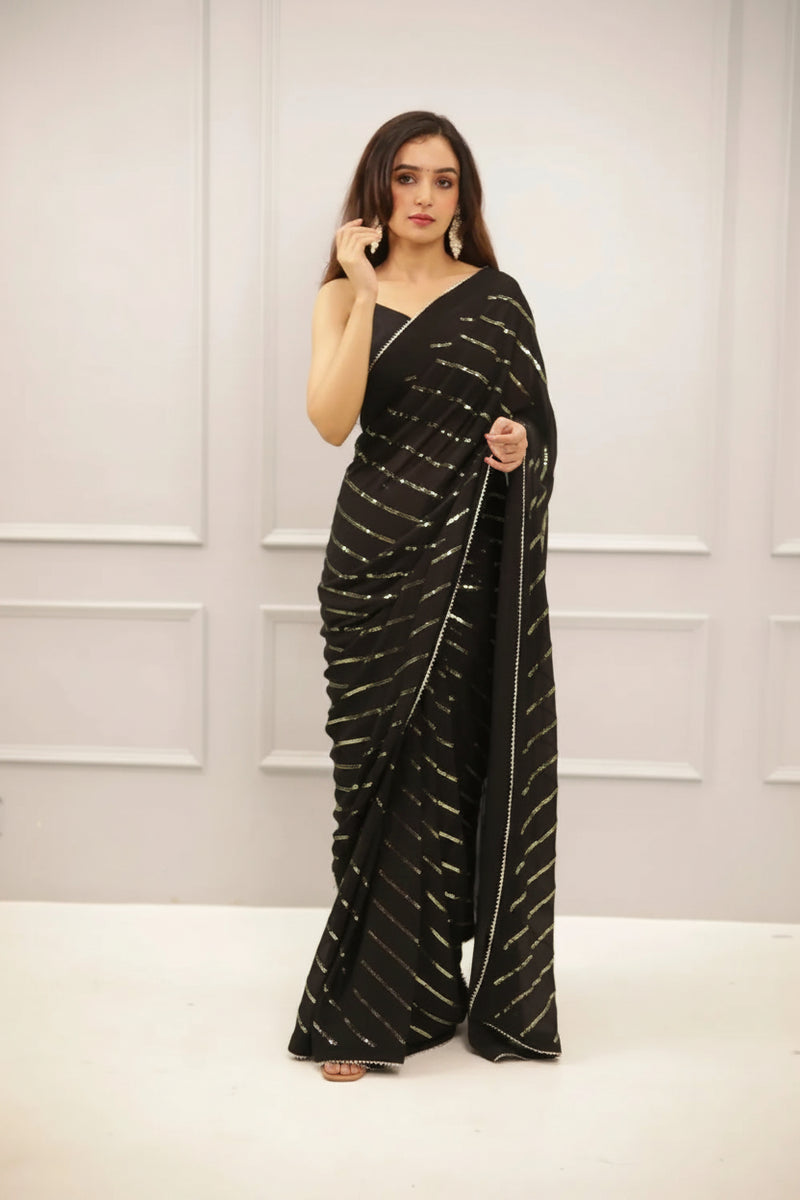 Rajvanya Royal black Sparkle Saree