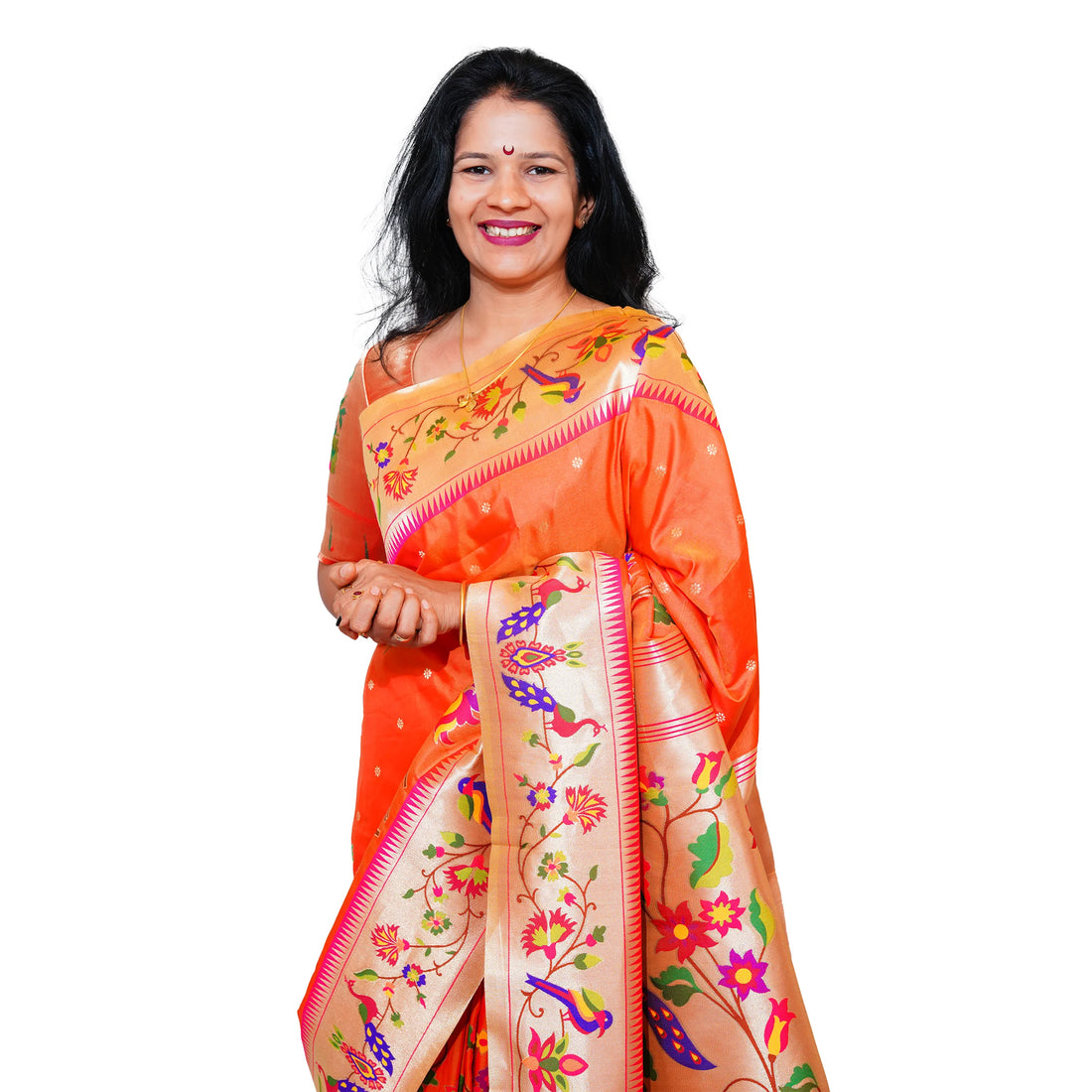 Mayurika Pure Silk Paithani Saree with Royal Floral Bird Pallu