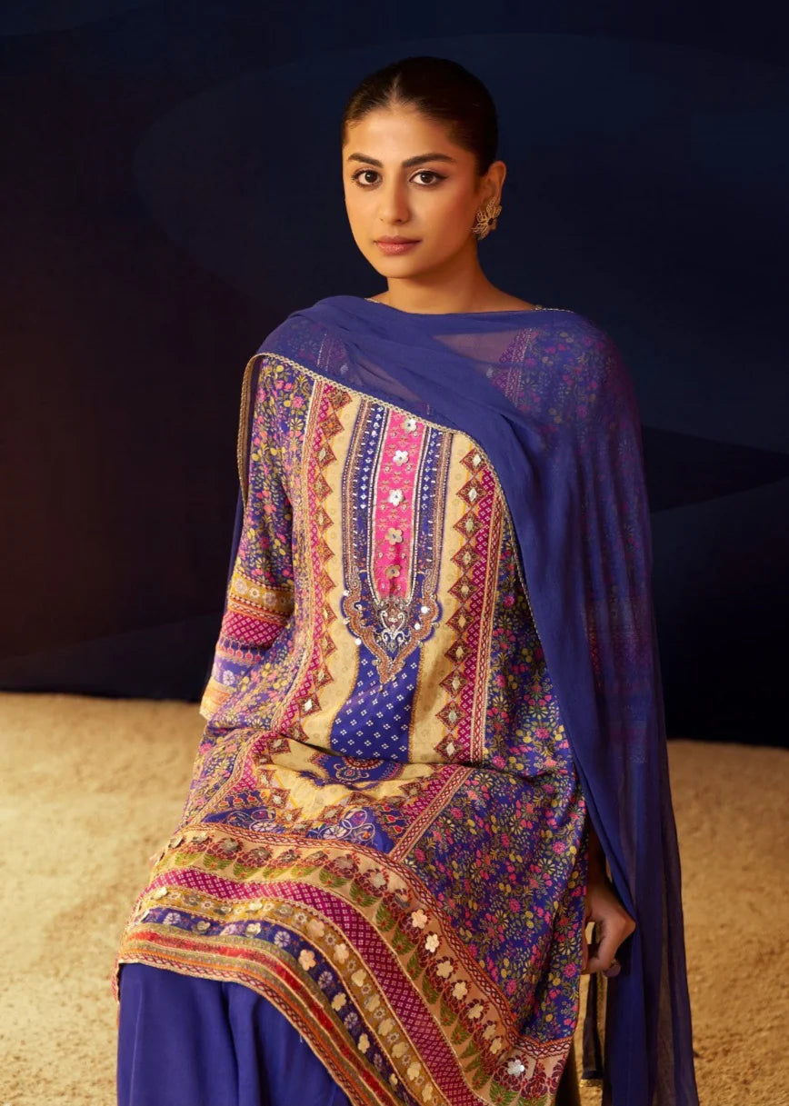 Periwinkle Crepe Full Work Suit Set