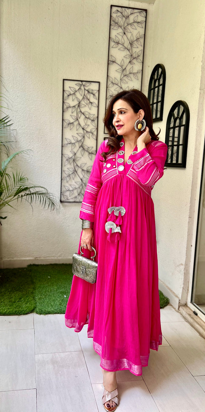 Pink linen midi dress