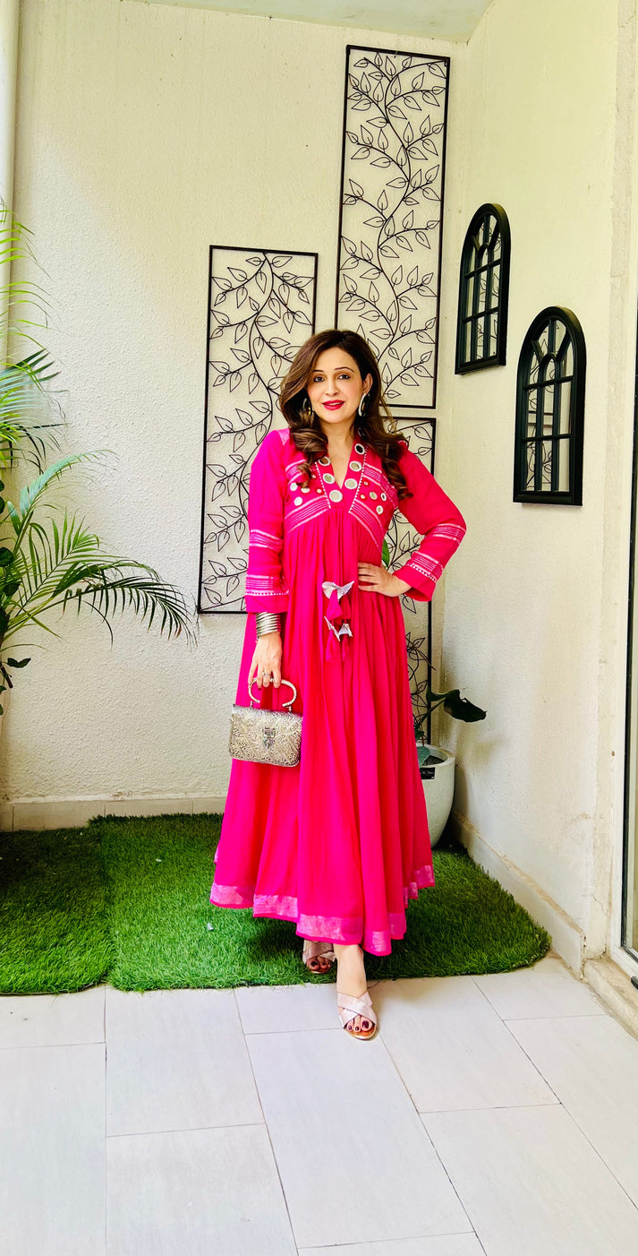 Pink linen midi dress