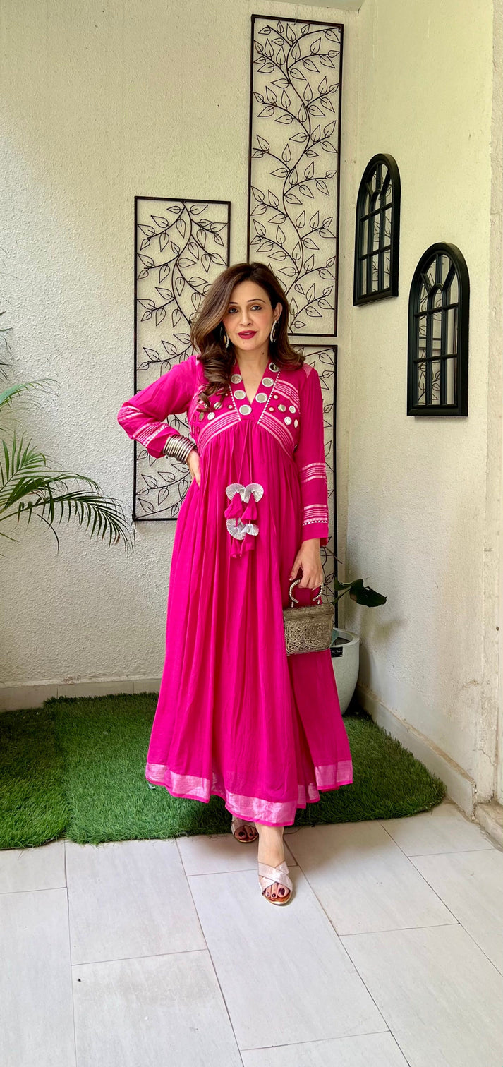 Pink linen midi dress