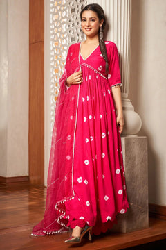 Gulnaar Pink Bandhani Silk Suit Set