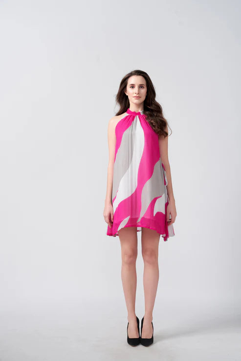 Pink Chinnon Tie-back Short Dress