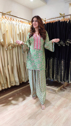 Mint Blossom Printed Farshi Co-Ord Set