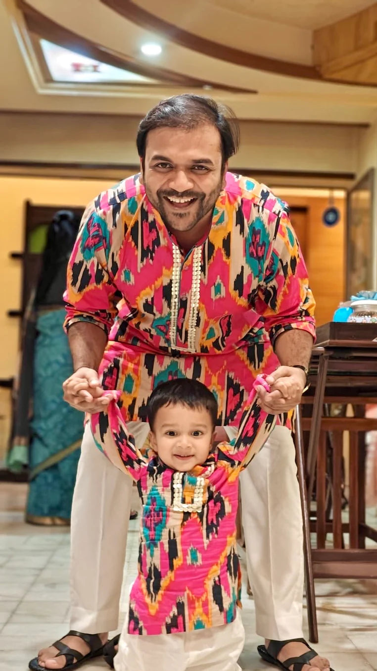 Pink Ikat Boys Kurta Set