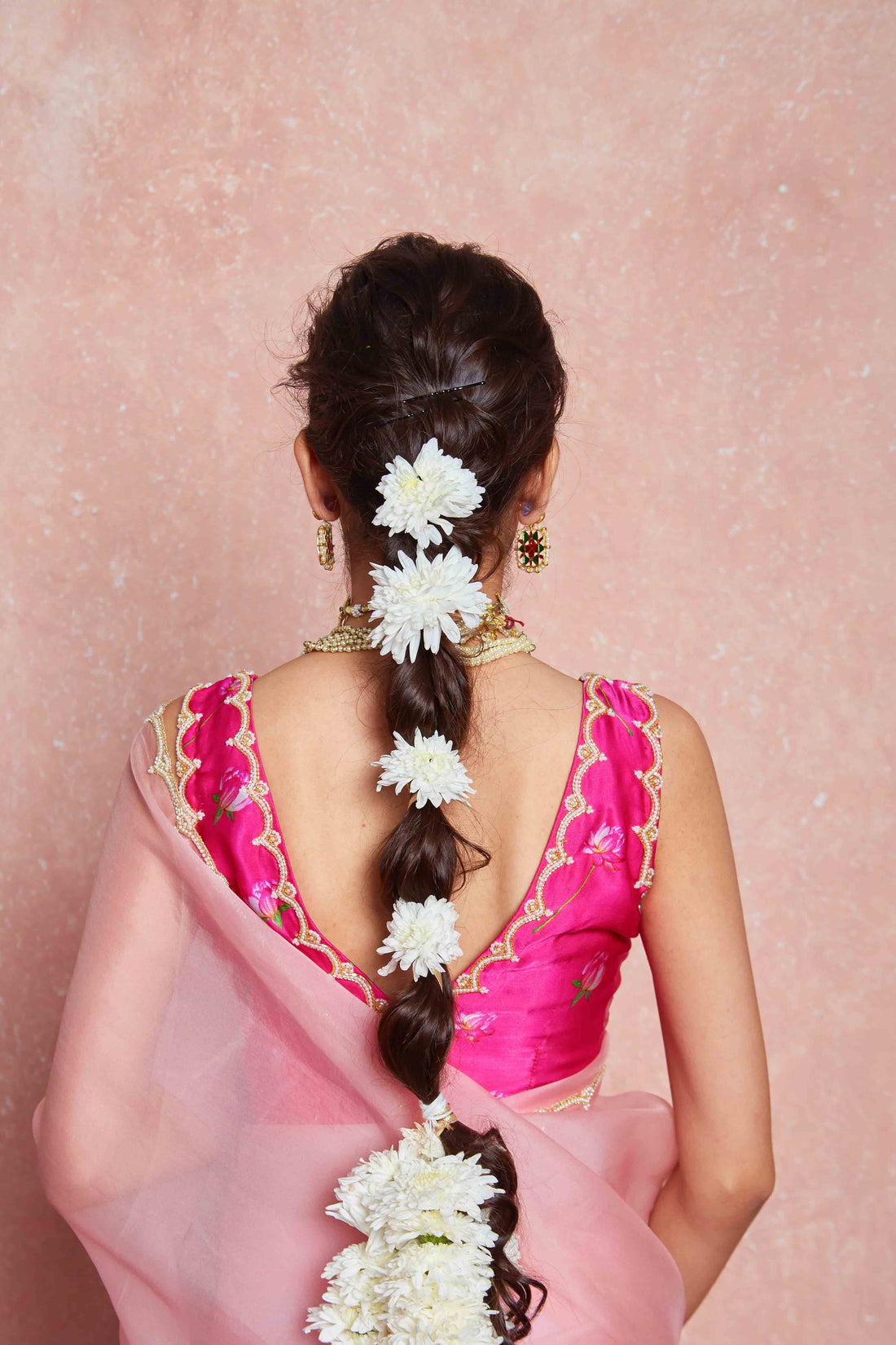 pink organza sari for women