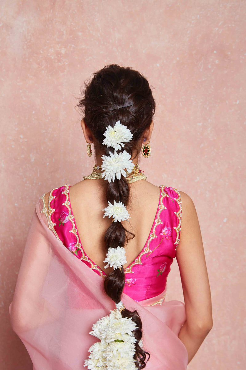 pink organza sari for women