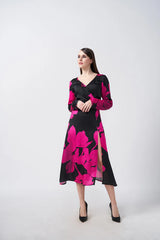 Pink and Black Silk Midi Dress