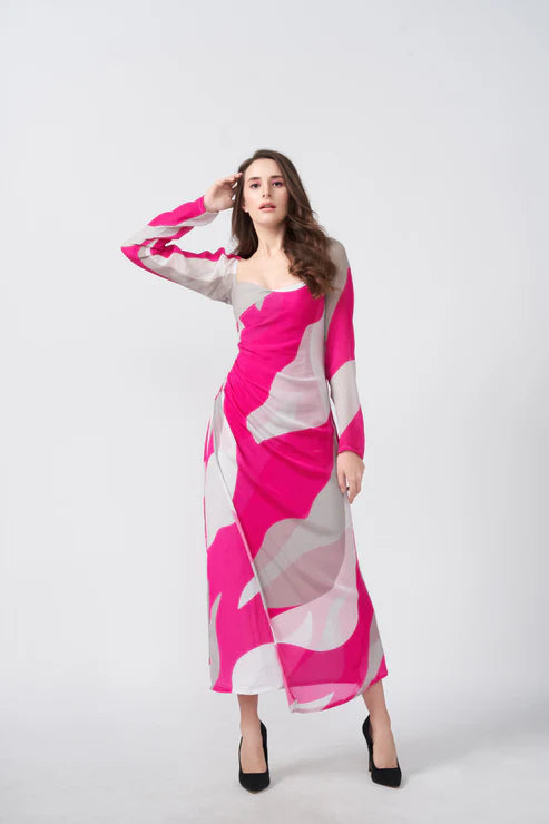 Pink and White Ankle Length Dress