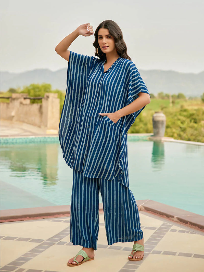 Indigo Stripes Kaftan Shirt Dress and Palazzo Pant